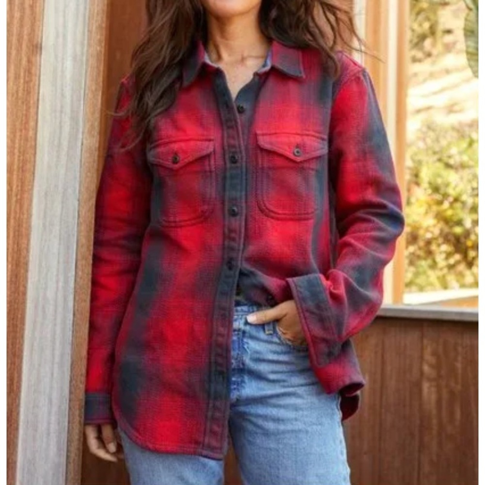 Outerknown Blanket Shirt Plaid Flannel NWT Organic Small Oversized Red Navy Gorp
